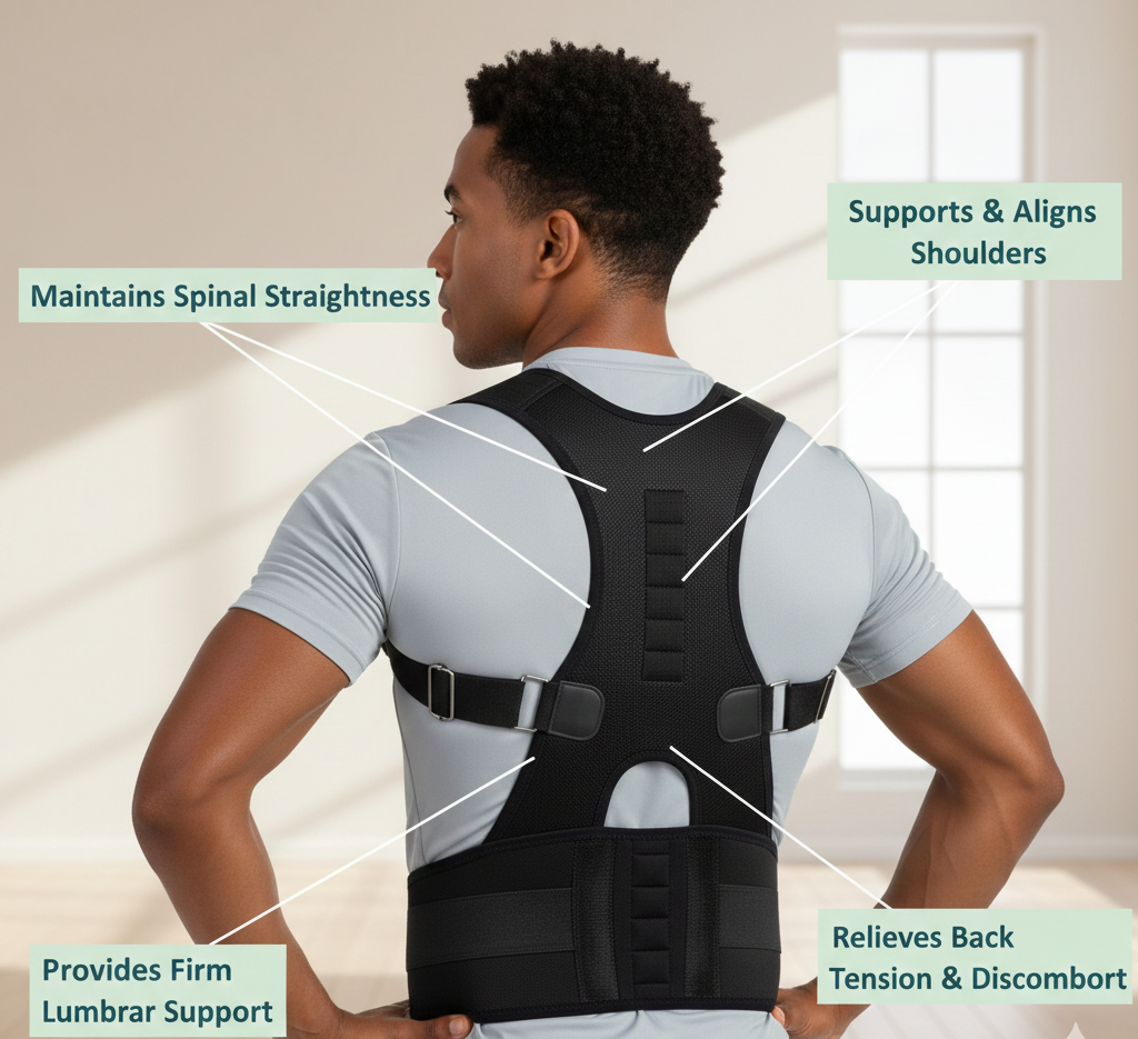 Adjustable Back & Shoulder Support Brace β Lightweight, Discreet & Comfortable for Daily Use